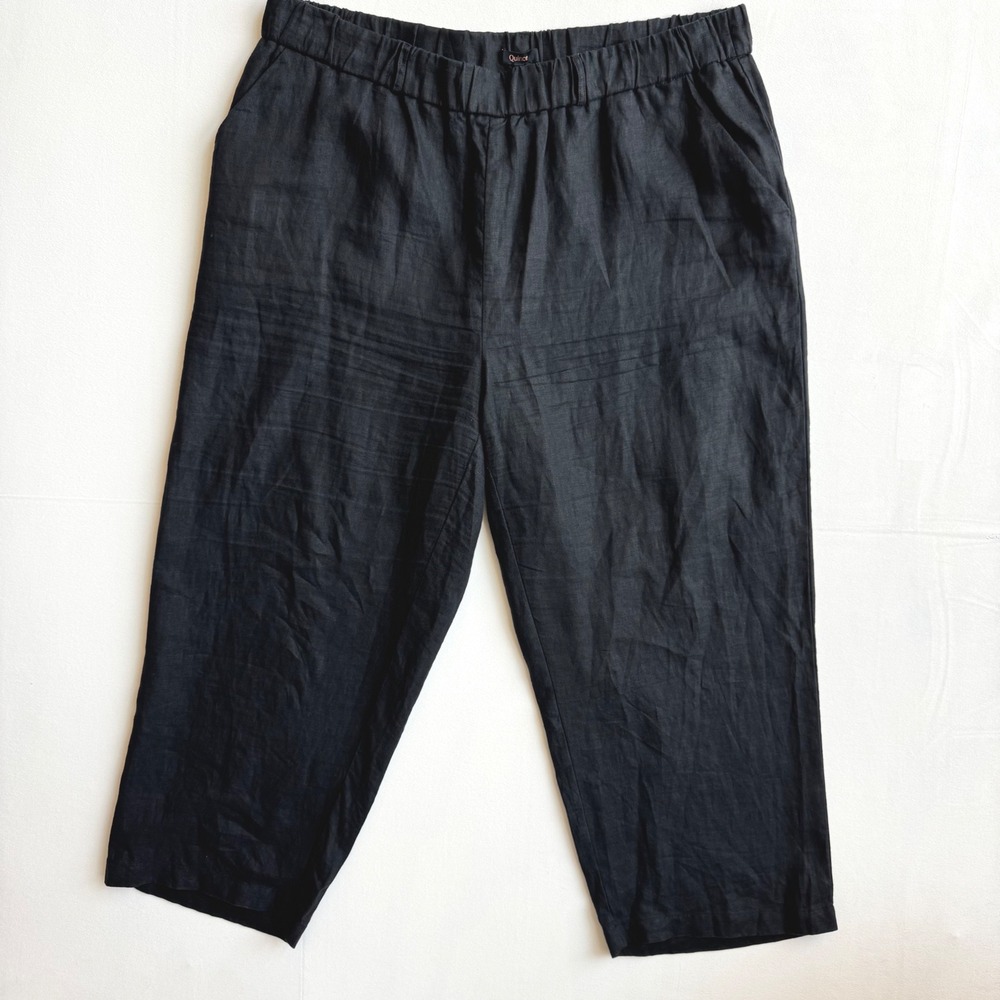 Quince Black 100% European Linen Pants 2X Elastic Waist breathable lightweight